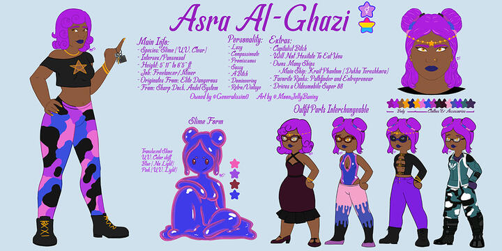 Ref Sheet: Full Body, Bust, Chibi Full, x4 Outfits (Asra)